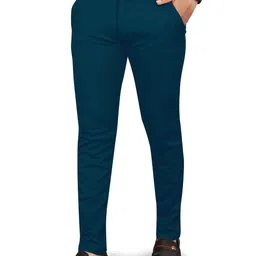 zonoti Men Regular Fit Dark Blue Lycra Blend Trousers image 4