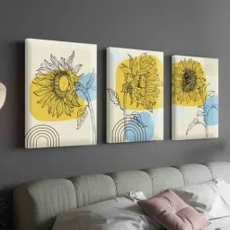 Sunflower Multicolour Engineered Wood (Set of 3) Art Panels-image-99