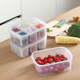 SHIV SHAKTI STORE - 6-in-1 Fridge Storage Boxes Freezer Storage Containers, Container for Kitchen Storage Set, Storage in Kitchen, Vegetable Storage, Draining Crisper Refrigerator Food Box (Pack of 1) image 3