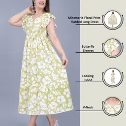 pradhruhe Women Fit and Flare Light Green, White Midi/Calf Length Dress-picture-10