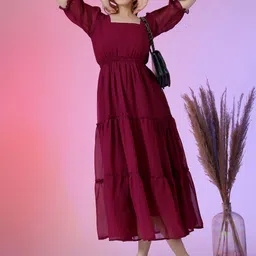 raiyani enterprise Women Fit and Flare Purple Maxi/Full Length Dress-picture-10