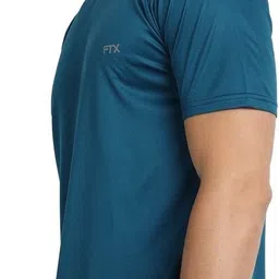 ftx Men Solid Round Neck Polyester Dark Blue T-Shirt image 3