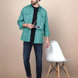 woxen Men Regular Fit Solid Spread Collar Casual Shirt image 5