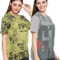 shaun Pack of 2 Women Self Design Round Neck Polyester Multicolor T-Shirt image 3