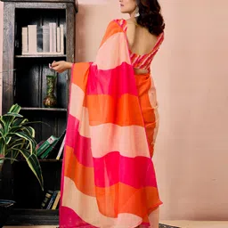 samah Ready to Wear Floral Print, Geometric Print, Printed Daily Wear Linen Saree image 2