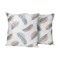 White Floral Leaf Polyester 16 x 16 Inches Cushion Covers (Set of 2) by MFD Home Furnishing image 2