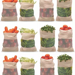 kottify Cotton Storage Vegetable Cloth Reusable Fridge Bags Grocery Bags Zipper. Cotton Storage Pouch-picture-10