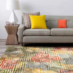 kaleen india Multicolor Geometric Polyester 4' X 6' Machine Made Carpet image 4