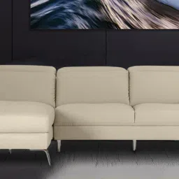 casacraft from pepperfry Honora Leatherette RHS Sectional Sofa in Light Cream Color image 2