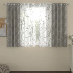Grey Polyester Traditional 5ft Semisheer Eyelet 4 Pcs Window Curtains by ROSARAHOME image 1