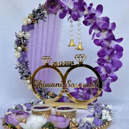 mridang Engagement Ring platter with Customize name beautiful Floral work Wood Decorative Platter-picture-14