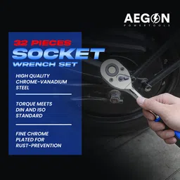 aegon 1/2'' 32 pcs Heavy Duty Chrome Vanadium Combinational Ratchet Auto Repair & DIY Socket Set image 2