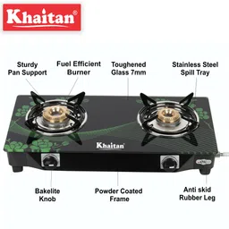 khaitan 2 Burner BP-Nano Green Digital Glass Manual Gas Stove image 5