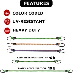 quick click goods 10 Feet Stretchable Rope with Hooks | Clothes Drying Rope Multicolor image 2
