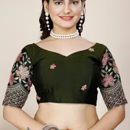 k 5 fashion Self Design, Solid/Plain, Embroidered Bollywood Chiffon Saree image 5