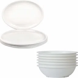 kanha Microwave Safe and Unbreakable Round Full Plates with Bowl - Pack of 6 Plates and 6 Bowl Set -12 Pieces ( White ) Dinner Plate-picture-46