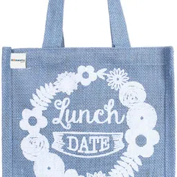 homestic by kuber industries Lunch Bag|Reusable Jute Fabric Tote Bag|Lunch Date Print (Gray) Lunch Bag-picture-12