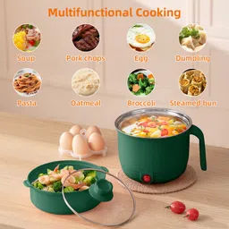 estervig Multipurpose Electric Cooking Pot with Steamer Non-Stick Inner Steel Rice Cooker Rice Cooker, Deep Fryer, Egg Boiler, Food Steamer, Slow Cooker, Travel Cooker image 2