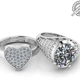 miss highness Couple Beautiful Diamond Adjustable Combo Rings – Luxury Gift for Women & Men, Sterling Silver Cubic Zirconia Rhodium Plated Ring image 3