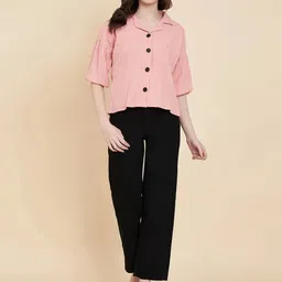 ekasya Women Regular Fit Solid Lapel Collar Casual Shirt image 4