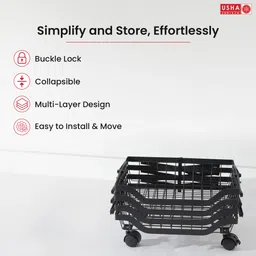 usha shriram Carbon Steel 4 Layer Collapsible Storage Basket With Tyre | Folding Stackable Kitchen Storage Basket image 3
