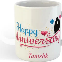 uniarawalas Happy Anniversary Tanishk Name Ceramic Coffee Mug image 2