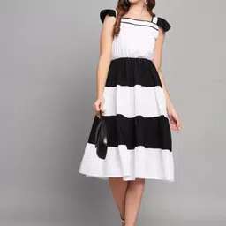sakina fashion Women Fit and Flare Black, White Below Knee Dress-picture-15