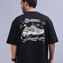 v-mart Men Printed Round Neck Cotton Blend Black T-Shirt-picture-12