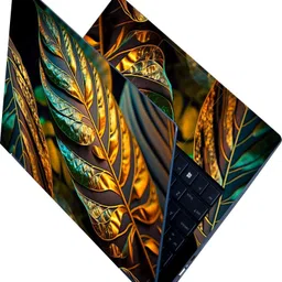 Anweshas Full Body Laptop Skin Sticker - Tropical Leaves Gold and Black Illustration Self Adhesive Vinyl Laptop Decal 15.6-picture-35