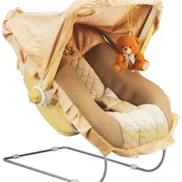 knuffles 12 in 1 Premium Musical Baby Feeding Swing Rocker Carry Cot Cum Bouncer with Mosquito Net and Storage Box (Brown) Rocker and Bouncer image 3