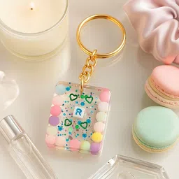 resinbysona Resin Pastel Glitter Alphabet Keychain With Premium Gold Ring Rk89 Key Chain image 3