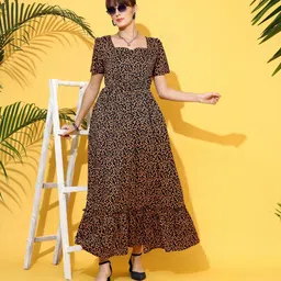 sheetal associates Women Fit and Flare Brown Maxi/Full Length Dress-picture-14