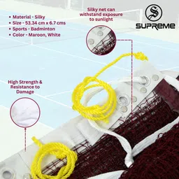 supreme Badminton Net Silky-P.P (4 Side Tape) Tournament Qlty. (Pack Of 1) Badminton Net image 3