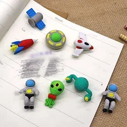 rrcollection Cute Astronaut & Rocket Space Theme Erasers Fun Stationery Set for Kids Non-Toxic Eraser image 3
