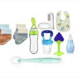 ygoyalandco Baby Feeding & Care Gift Set – Bottle, Spoon, Teether, Finger Brush, Bib, Socks Teether and Feeder-picture-16