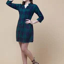 hive91 Women Shirt Green, Blue Knee Length Dress image 3
