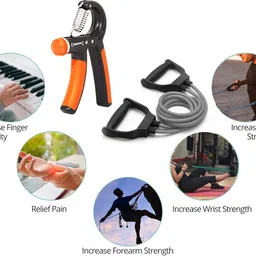 quick fit Fitness Combo of Double Toning Tube & 2PC Hand Gripper for Workout Fitness Accessory Kit Kit image 5