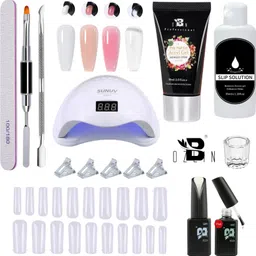 Premium Poly Nail Gel Nail Extension Set With 4 Tubes, Top & Base Coat & UV Led Nail Lamp (Multicolour)-image-1