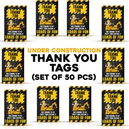 zyozi Under Construction Theme Thank You for Coming To My Party Tags for Birthday Invitation Card image 2