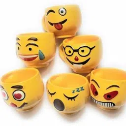 worricow Pack of 6 Bone China Pack of 6 Bone China Bone China Pack of 6 Ceramic, Bone China SMILE Y FACE CUPS EMOJI STYLE CUP Coffee Mug Tea Cup with Handle (Yellow)-picture-18