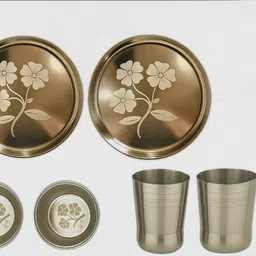 dharvi Pack of 6 Stainless Steel 2 thali 2 bowl 2 glass Dinner Set-picture-20