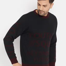 duke Men Self Design Round Neck Black Sweater image 3