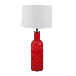 White Iron & Cloth Shade Table Lamp with Red Base By Sapphire image 3