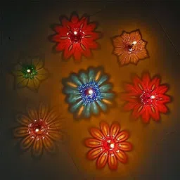 vianja 3D Shadow Reflection Diya Set Plastic (Pack of 12) Table Diya Set image 1