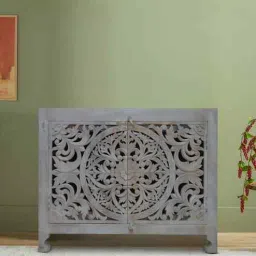 Vintage Solid Wood Hand Carved Sideboard in Grey Finish-image-7