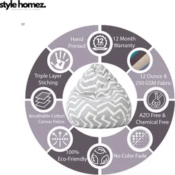 style homez 4XL Classic Cotton Canvas Stripes Printed Teardrop Bean Bag With Bean Filling image 5