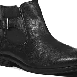 louis stitch Obsidian Black Mid-Top Ankle Shrunken Chelsea Boots for Men with Side Buckle Boots For Men image 4