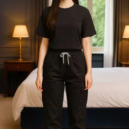 ashyora Women Self Design Black Track Pants-picture-40