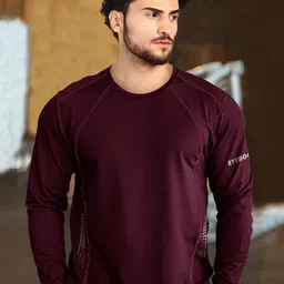 eyebogler Men Solid Round Neck Polyester Red T-Shirt-picture-25