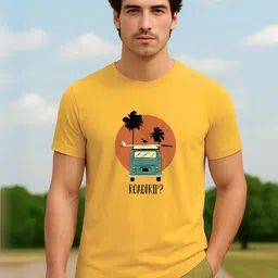 nobero Men Graphic Print Crew Neck Pure Cotton Yellow T-Shirt-picture-12